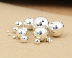 925 Sterling Silver Seamless Ball Round Beads Large Hole or Small Hole Spacer - Picture 1 of 5