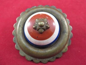 LARGE 2 3/4" LOOP BACK CONCHO / ROSETTE, RED WHITE & BLUE CERAMIC CENTER - Picture 1 of 3