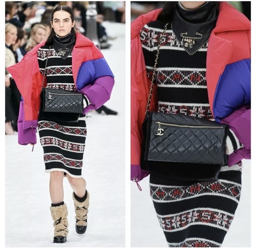 Splendido abito in cashmere nero autentico Chanel Runway 2019 logo 5 taglia 34
