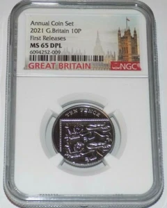 GREAT BRITAIN 10P NGC MS 65 DPL BRITISH Ten Pence First Releases Certified Coin  - Picture 1 of 4