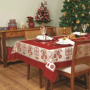 Weihnachtstischdecke und Gold - Mid Century Stil in rot und weiß 60 cm rund - Bild 1 von 3
