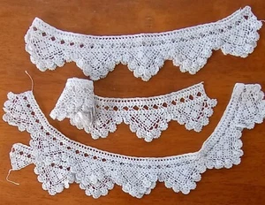 Französische Brocante Spitzenborte Vintage Handarbeit gehäkelt Tatting Creme 3 Stück 2x24" - Bild 1 von 4