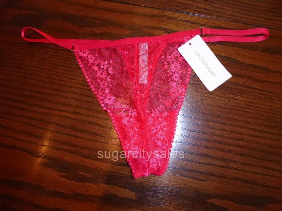 NUEVO CON ETIQUETAS EN GOSSAMER TANGA LATERALES ELA ENCAJE BRAGAS NYLON SPNDX ROJO G2001 M L Foto 1 de 1