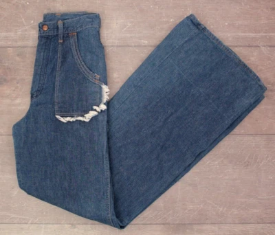Pantalones de mezclilla de colección para mujer Maverick Bell de los años 70 con ribete deshilachado talla 25" años 70 Bellbottoms Foto 1 de 4