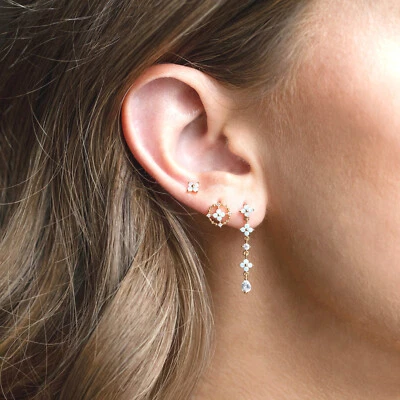 Delicados aretes colgantes largos enchapados en oro de 14 quilates con flor de hiedra de ópalo azul regalo Foto 1 de 4