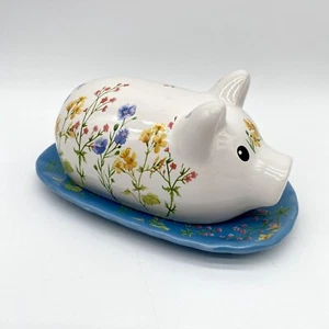 Pig Butter Dish Floral Ceramic Piggie Farmhouse Cottagecore Farmcore Kitschy - Picture 1 of 11