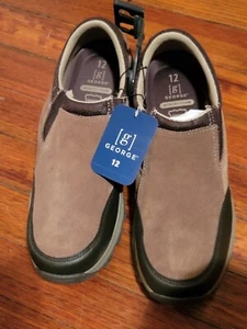 NWT-George Shoes Loafers Comfort Slip On Brown Leather Casual Men's Size 12 - Picture 1 of 4