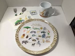 Dishique kids Safari alphabet 10” Thermosat polymer Plate, Mug, Fork & Spoon Set - Picture 1 of 9