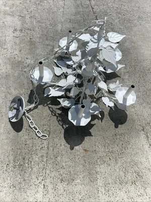 Chandelier Light Fixture - Vintage Shabby Chic Metal w/ Ivy Accents - Image 1 of 4