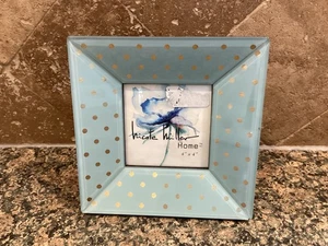 Nicole Miller Glass Picture Photo Frame Blue w Gold Polka Dots Holds 4X6 - Picture 1 of 3
