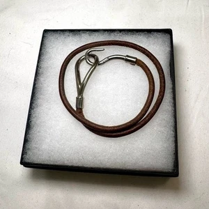 Hermes Brown Leather Bracelet with Silver Clasp - Picture 1 of 3
