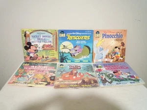 SET OF 6 WALT DISNEY BOOK READ ALONG BOOKS & RECORDS ~ MICKEY PINOCCHIO ++++ - Picture 1 of 7