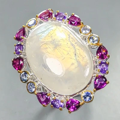 Ювелирные изделия подарок 37 карат натуральный лунный камень кольцо 925 пробы размер 8 /R444758 - Изображение 1 из 4