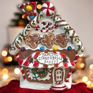 Vintage 2012 Blue Sky Clayworks "Dancing Gingerbread Bakery" Teelicht Kerzenhalter - Bild 1 von 15