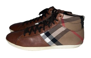 Burberry Sneaker da uomo alte a scacchi in pelle/tela marrone taglia - 46 (US 12) - Foto 1 di 8