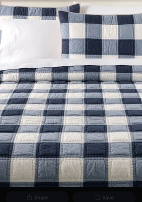 LL Bean King Size Blue & White Plaid Patchwork Quilt BedSpread Good Condition - Image 1 of 4