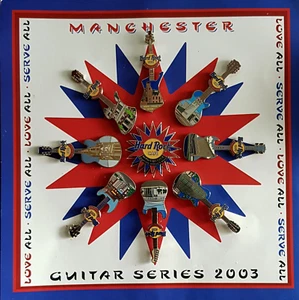 MANCHESTER UK BUILDINGS GUITAR SERIES 2003 COMPLETE SET Hard Rock Cafe 9 PINS LE - Picture 1 of 1