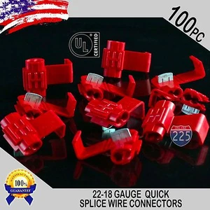 100 Pack 22-18 Gauge Red Quick Splice Tap Wire Connectors Install Terminals UL - Picture 1 of 1