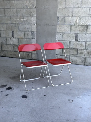 Vintage Plia Italian Folding Chairs Red Giancarlo Piretti Anonima Castelli 1970s Cover