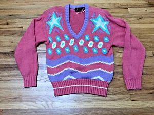 Vintage Retro 90s Lizsport Pullover Sweater Women's M Pink Ribbed Hem Cotton - Picture 1 of 7