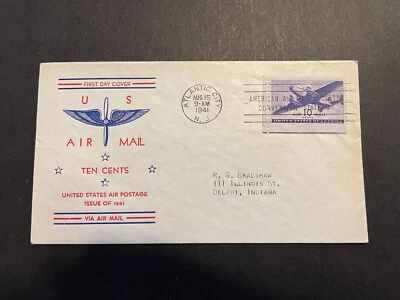 USA, Airmail 10 cents, FDC 1941 Atlantic City NJ, Sc #C27, Crisp! - Image 1 of 2