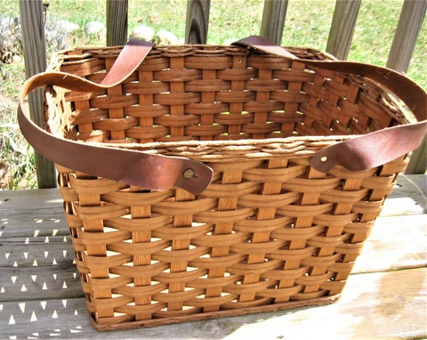 Large Basket Tote with Leather Strap Handles Cover