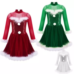 Niñas Vestidos Invierno Disfraz Rendimiento Ropa de Baile Vestido Contemporáneo Patinador - Imagen 1 de 38