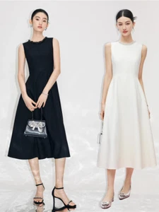 Vestido sin mangas con cuello redondo de pasarela para mujer sin mangas con cuentas vestido medio largo una línea fiesta - Imagen 1 de 26