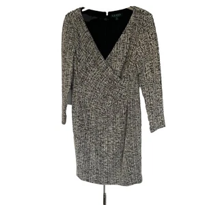 $160,00 RALPH LAUREN donna TG 12P nero/bianco ABITO DA CARRIERA TOP AVVOLGENTE NUOVO CON ETICHETTE - Foto 1 di 9