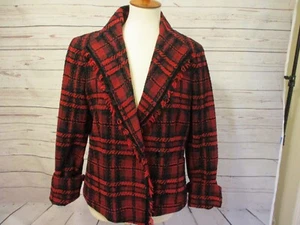 Doncaster Collection Sakko Damen 10 rot schwarz Samtbesatz Tweed kariert Taschen - Bild 1 von 13