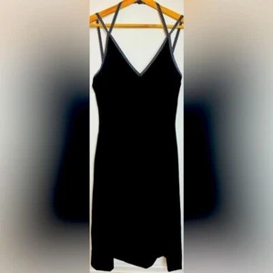 Vintage Escada Little Black Dress Midi V Neck Wool Silk Straps Size 40 - Picture 1 of 9
