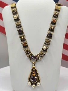 Collar llamativo etrusco vintage piedras de vidrio - Imagen 1 de 17