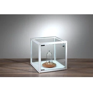 kleine quadratische Tisch Präsentationsvitrine beleuchtet & Schloss 32 cm weiß - Bild 1 von 3