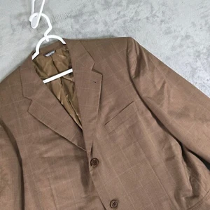 Zanella Plaid Blazer Sport Coat Made in Italy Wool Silk Brown Mens 44 - Picture 1 of 10