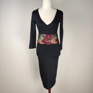 Review Womens Dress Size 6 Black Red Floral Chinese Bodycon Formal Event - Picture 1 of 9
