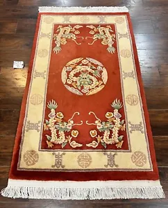 Vintage Red Chinese Rug Wool 3x5 ft Handmade Asian Oriental Carpet 3 x 5 Dragons - Picture 1 of 12