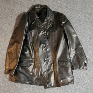 Cuero Genuino Marca NEGRO Hombres Talla 46 con Forro Extraíble 3 Botones De Colección Años 80 - Imagen 1 de 7