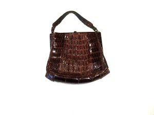 Dark brown alligator purse, c. 1950s, brass clasp - Picture 1 of 14
