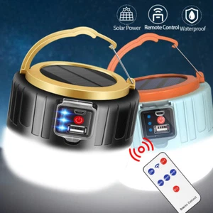 Solar LED Camping Lamp USB Rechargeable Tent Light Outdoor Hiking Remote Lantern - Picture 1 of 14