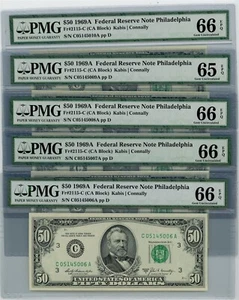 Fr. 2115-C $50 1969A 5 Consec. Federal Reserve Note #dc-2478 65-66 EPQ PMG - Picture 1 of 2