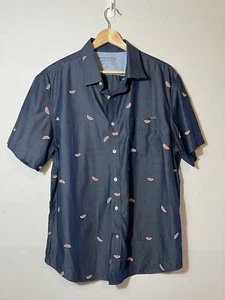 Banana Republic Shirt Mens Large Blue Luxe Poplin Watermelon Slim Button-Down - Picture 1 of 8