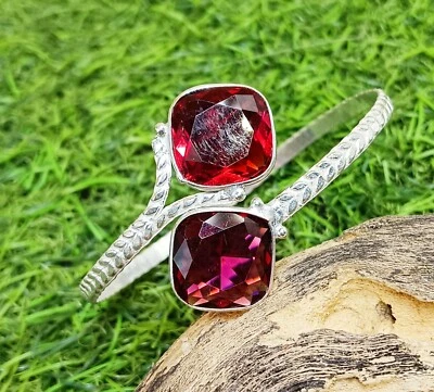 Beauty Topaz Gemstone Adjustable Cuff Bangle 925 Sterling Silver Plated Jewelry - Image 1 of 3