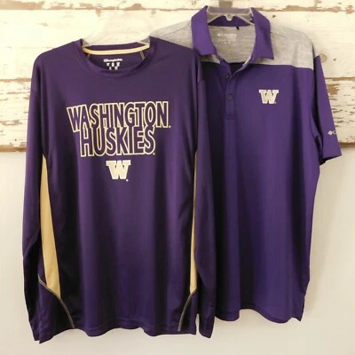 UW Washington Huskies Hombres XL Lote de 2 Camisas Polo Atléticas de Secado Rápido Usadas en Excelente Condición Foto 1 de 4