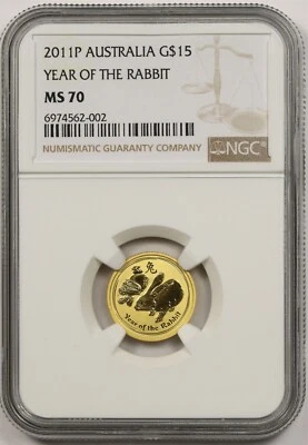 2011P Australia $15 NGC MS 70 (Year of the Rabbit) 1/10 oz 9999 Gold - Image 1 of 4
