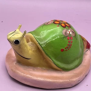 Vintage Paper Mache Hand Painted Tonala Snail Floral Motif Mexico - Picture 1 of 6