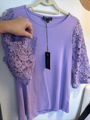 Lace Sleeve Top  DG2 by Diane Gilman Purple - Image 1 of 4