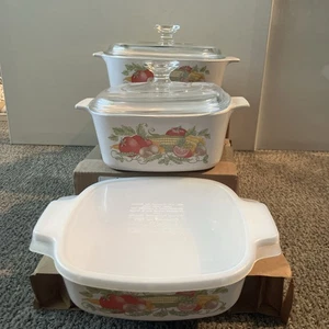 Corning Ware 6pc Trio Garden Harvest Set: 1 Qt, 1.5 Qt., 2 Qt Dishes w/3 Lids LN - Picture 1 of 20