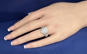 Impresionante anillo de compromiso Estate de oro blanco de 14 k con halo de diamantes 🩵talla 7💗5,9 gramos - Imagen 1 de 8