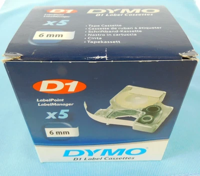 Cinta de etiquetas Dymo 43613 D1 - Negro sobre blanco 1/4" x 23' - PACK DE 5 Foto 1 de 4