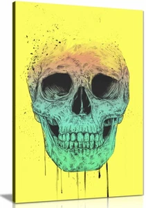 Stampa su tela con cornice teschio pop art, quadri per decorazione pareti casa - Foto 1 di 9